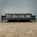 Black Leather Four Seater Sofa Danish 1960s Mid Century Vintage Retro MCM