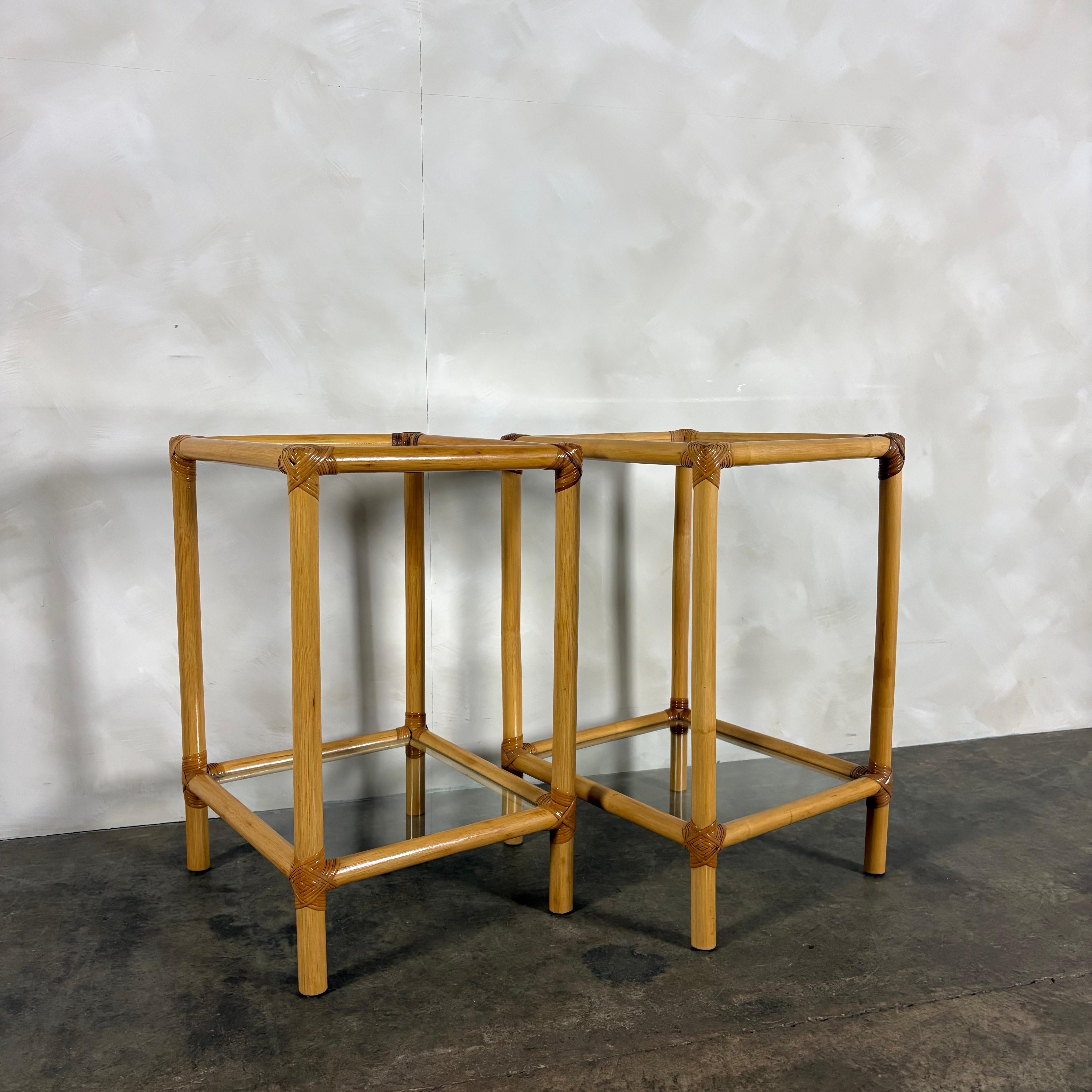 Pair Of Bamboo Bedside/Side Tables Mid Century Vintage Retro MCM