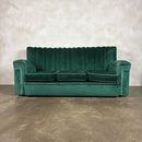Vintage Art Deco Three Seater Sofa & Pair Of Armchairs In Emerald Turquoise Green Velvet