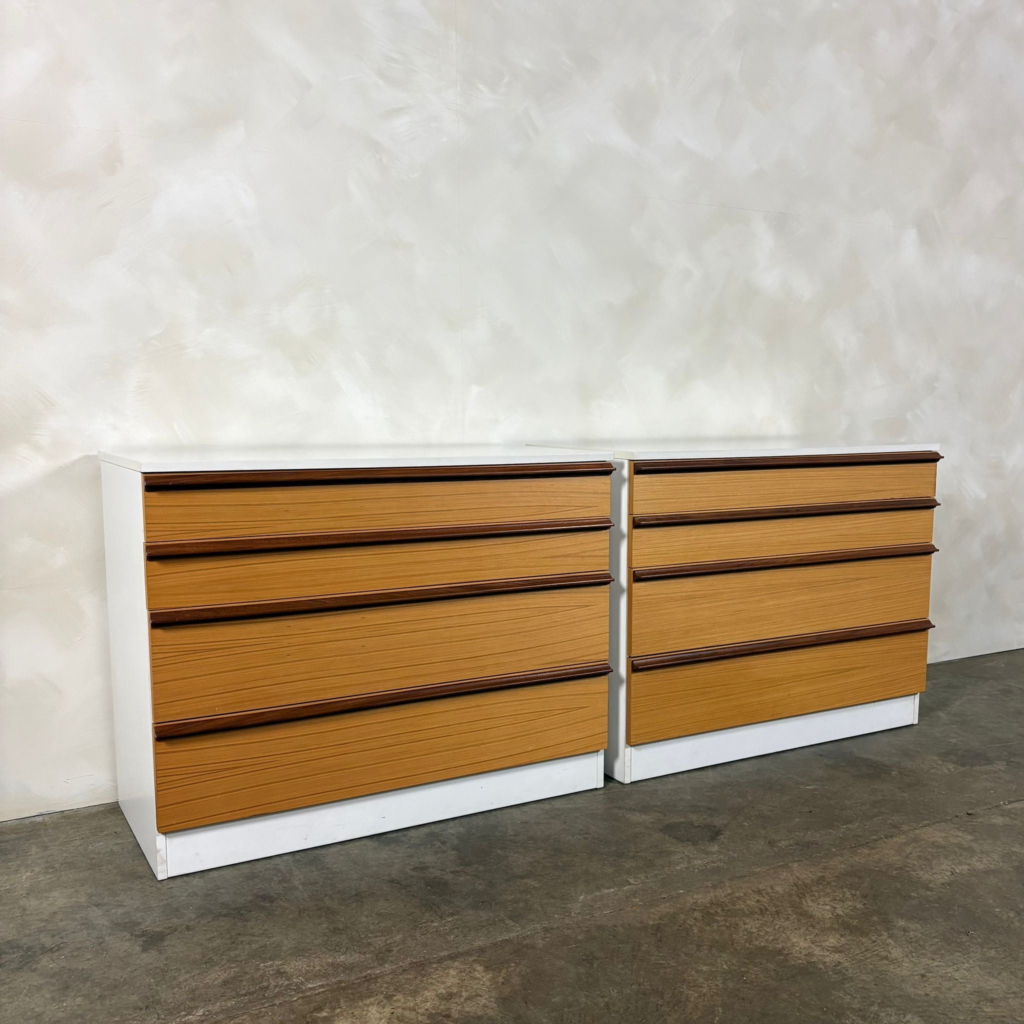 Pair Of Matching Chest Of Drawers White & Teak Mid Century Vintage Retro MCM