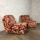 Pair Of Geometric Patterned Fold Out Lounge Chairs/Sofa Beds Rest Assured Mid Century Vintage Retro MCM