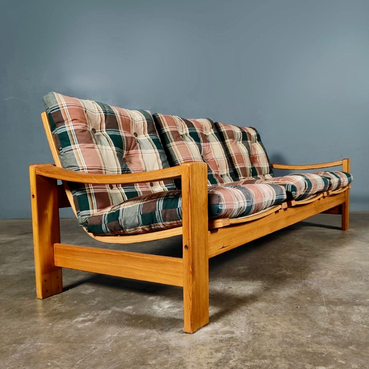 Mid Century Pine Three Seater Sofa By Yngve Ekström For Swedese Vintage Retro MCM