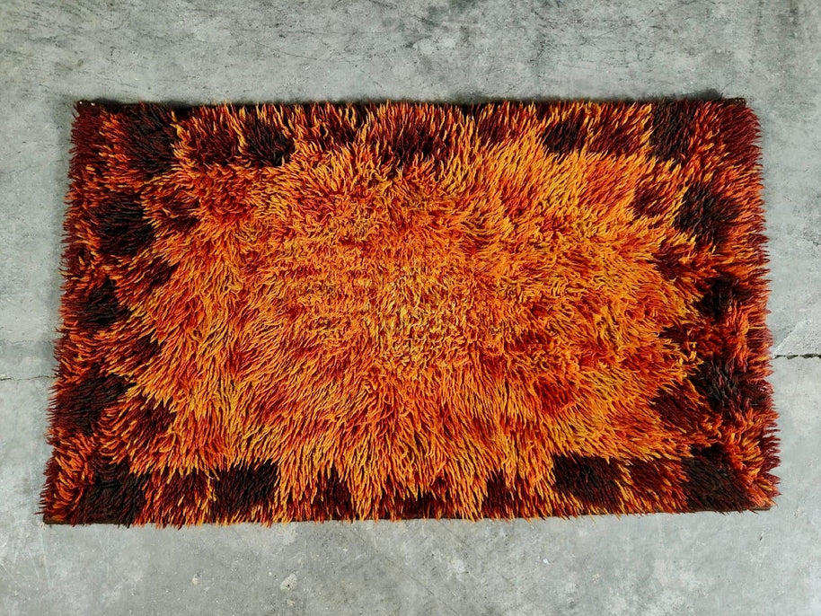 Mid Century Retro Brown Orange Rug Vintage Wool MCM