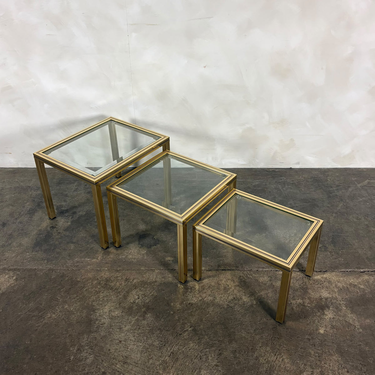Pierre Vandel Brass Glass Set Of Three Nest Of Tables Mid Century Vintage Retro MCM