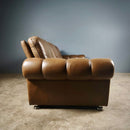 Mid Century Danish Brown Leather Three Seater Sofa Vintage Retro MCM