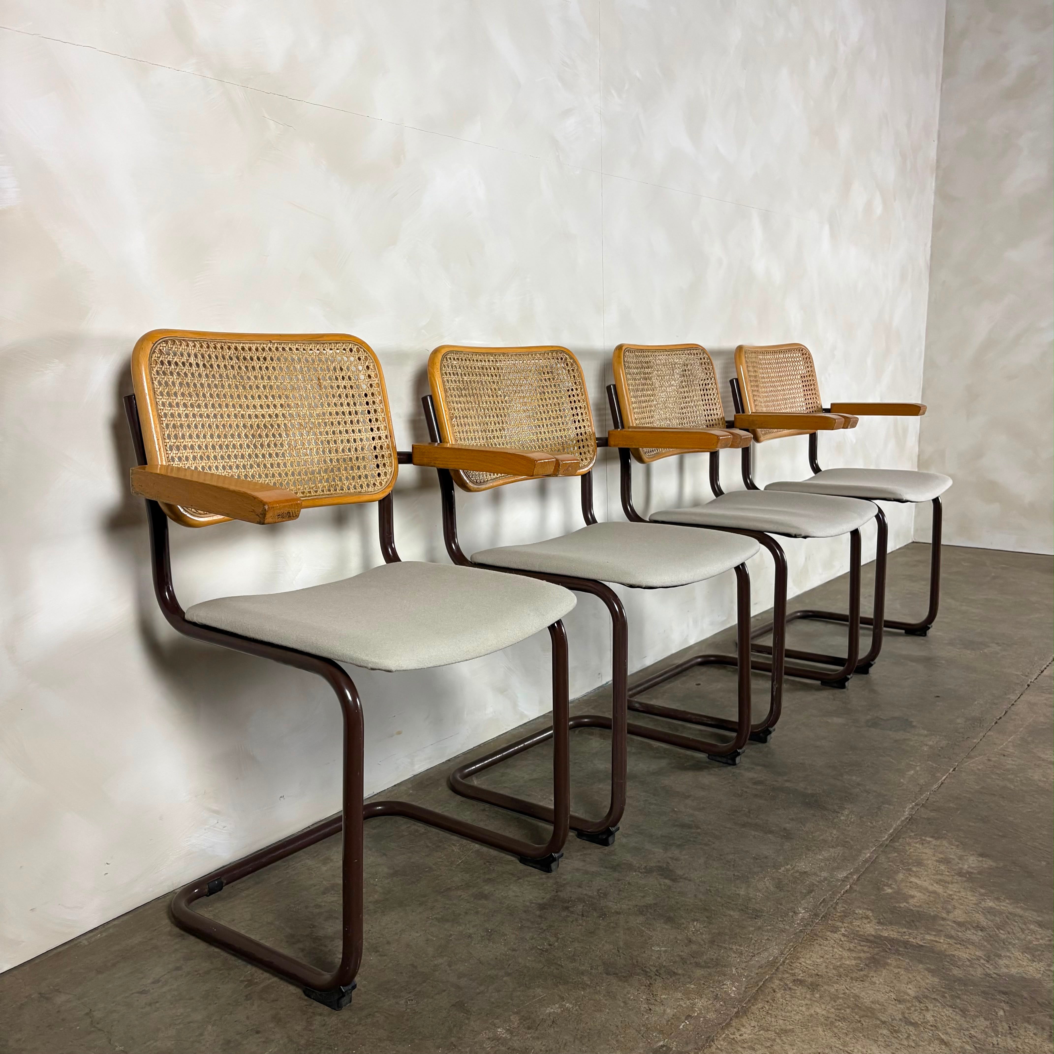 Four Brown Cesca Cane Rattan Marcel Breuer Dining Chairs Mid Century Vintage Retro MCM
