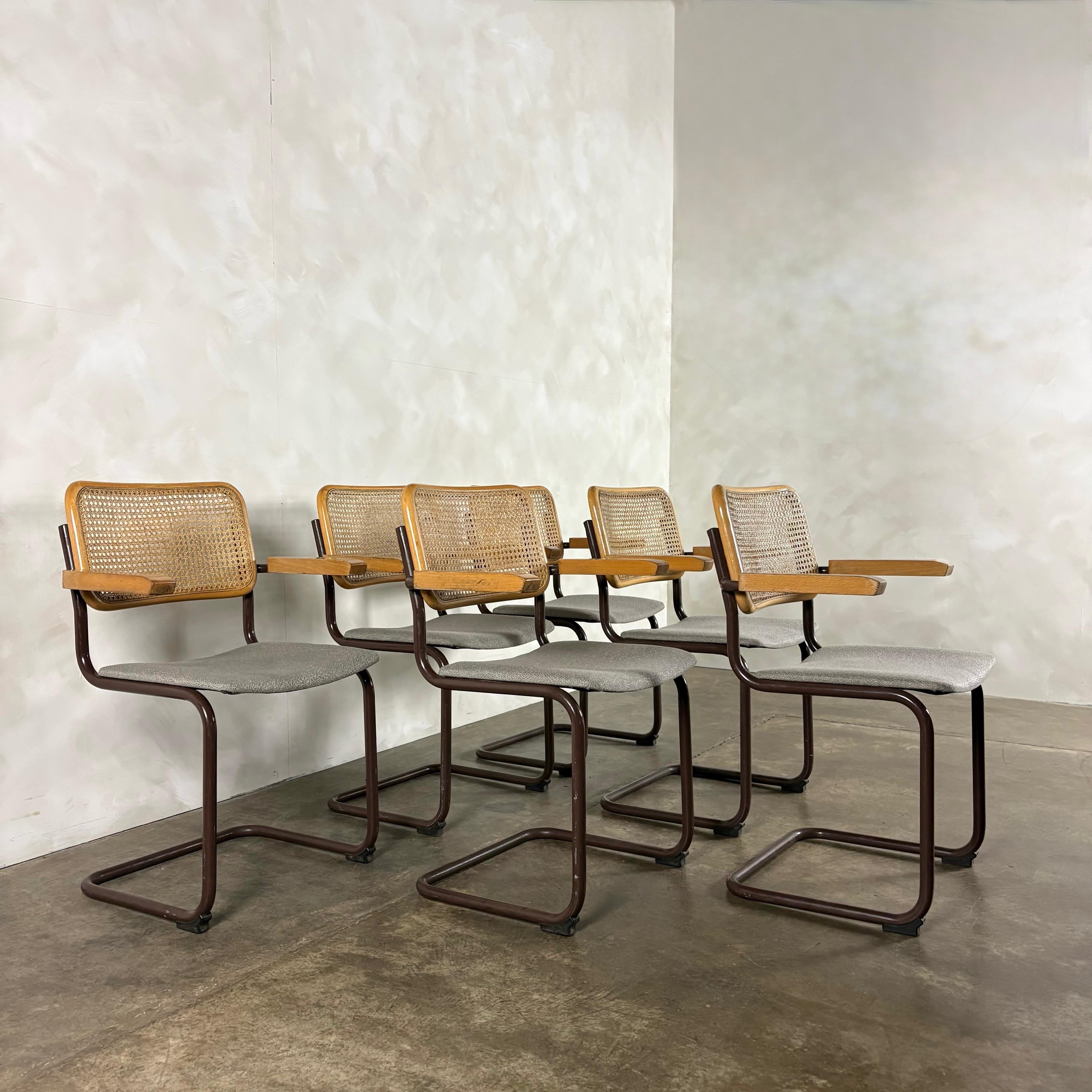 Six Brown Cesca Cane Rattan Marcel Breuer Dining Chairs Mid Century Vintage Retro MCM