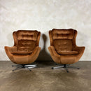 SOLD Pair Of 1970s Vono Swivel Egg Lounge Chairs In Caramel Tan Light Brown Velvet Mid Century Vintage Retro MCM