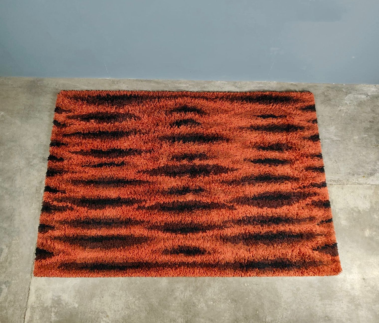 Mid Century Retro Large Red Orange Brown Rug Vintage Wool MCM