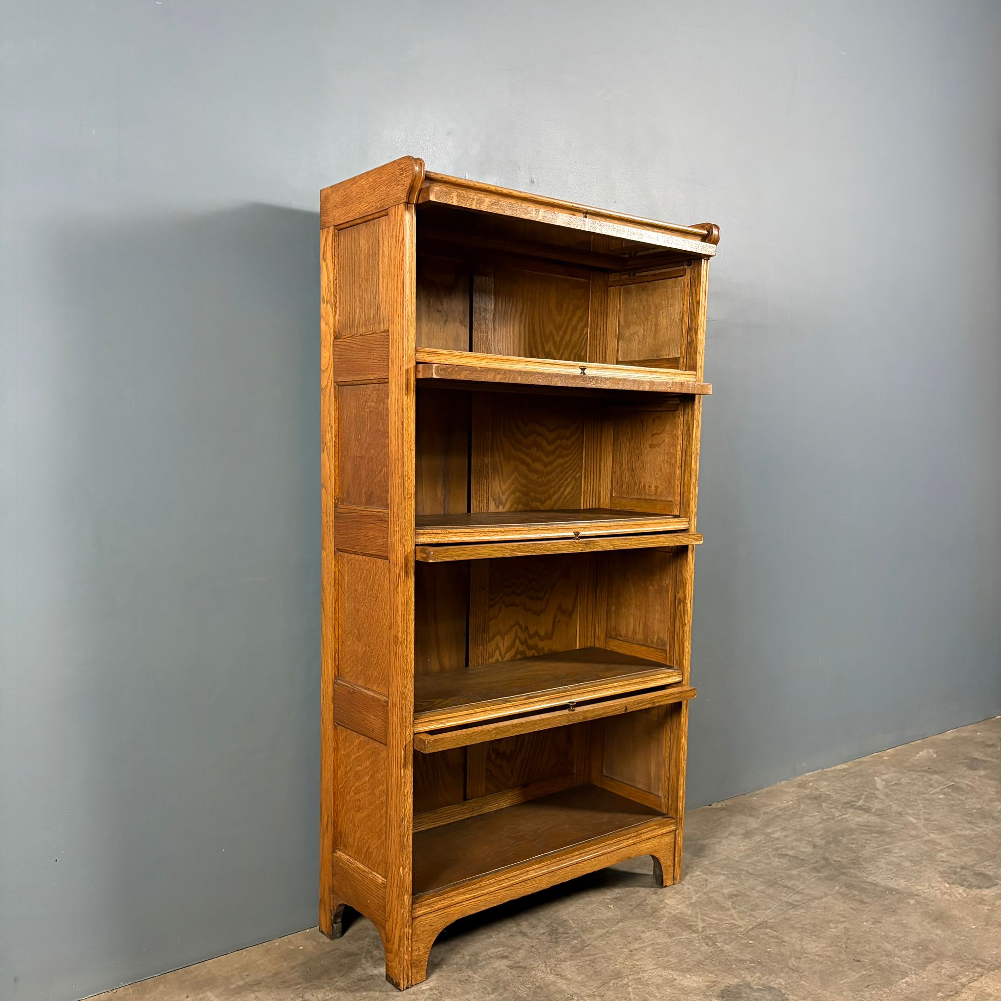 English Golden Oak Glass Fronted Tall Cabinet/Bookcase Globe Wernicke Style Mid Century Vintage Retro MCM