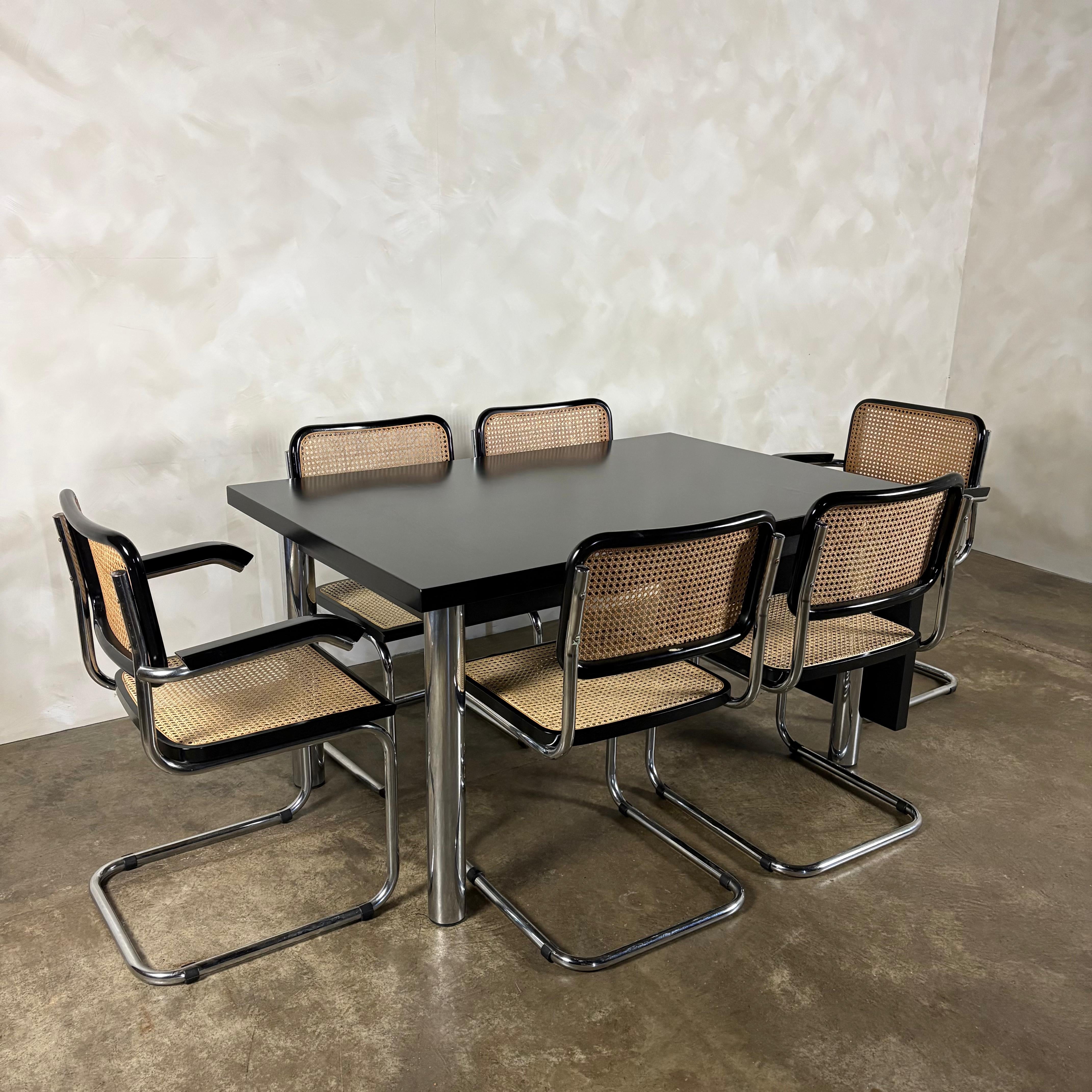 Six Black Marcel Breuer Cesca Bauhaus Dining Chairs With Matching Extending Dining Table Mid Century Vintage Retro MCM