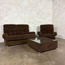 Mid Century Modular Brown Two Seater Sofa & Armchair With Coffee Table Vintage Retro MCM