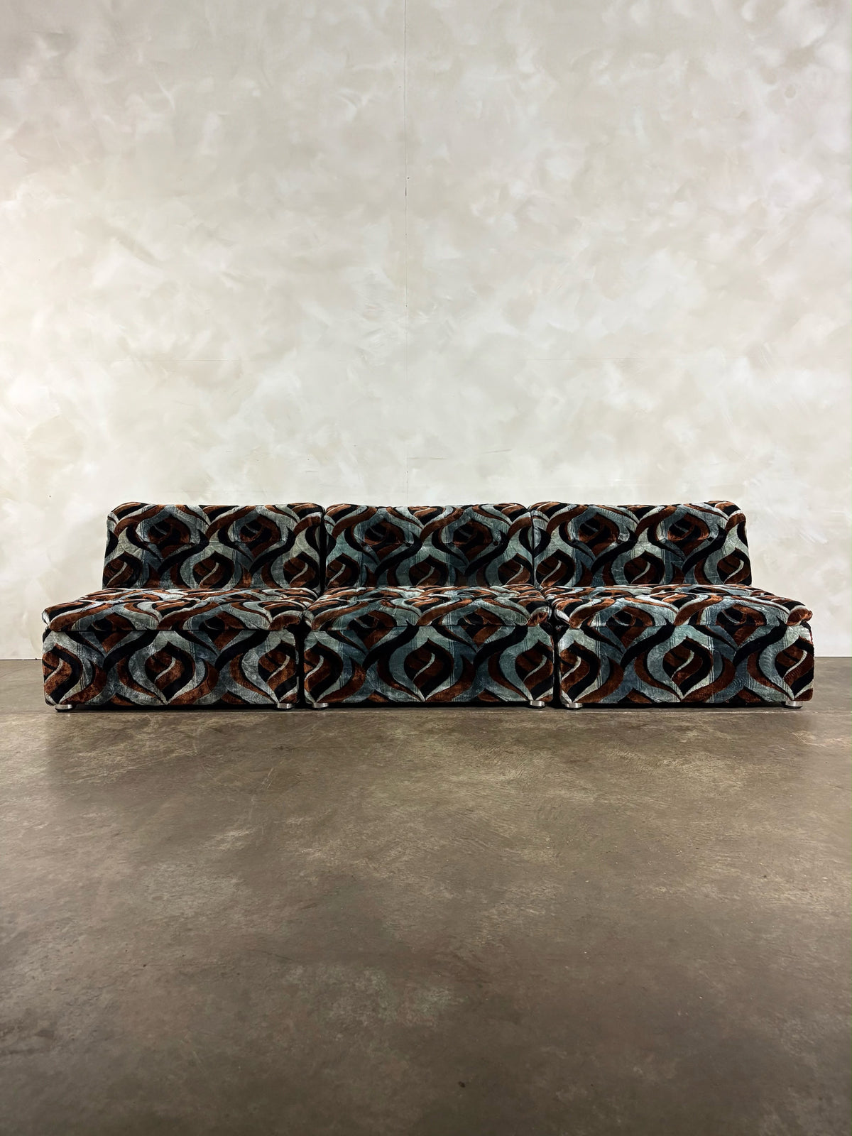 SOLD Englender Modular Blue Geometric Three Seater Sofa/Lounge Chairs 1970s Mid Century Vintage Retro MCM