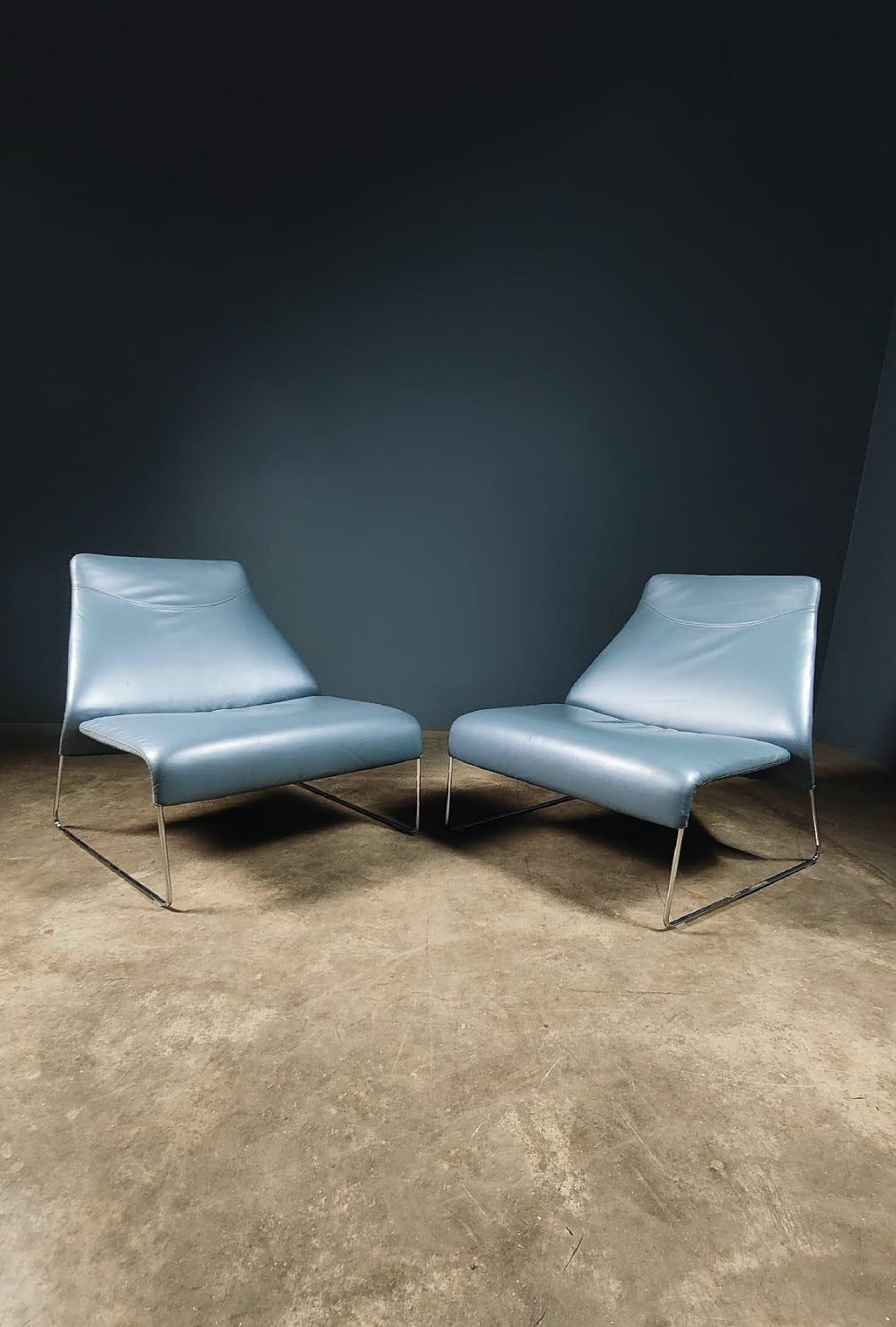 SOLD Patricia Urquiola For B&B Italia Lazy Chair 05 In Blue Grey Leather