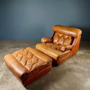 SOLD Tetrad Tan Brown Leather Sofa Chair & Footstool Mid Century Vintage Retro MCM