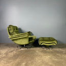 Mid Century Green Velvet Swivel Armchair & Matching Footstool Vintage Retro MCM