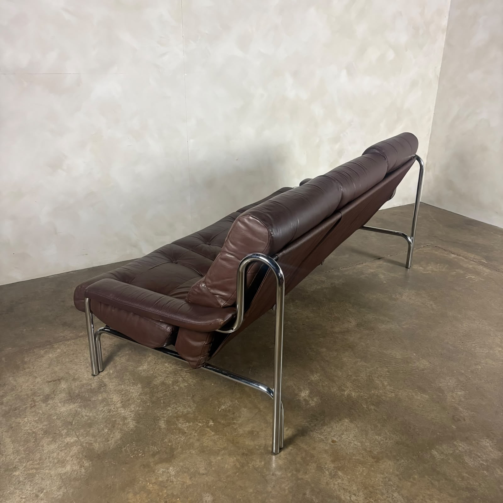 Mid Century Pieff Alpha Brown Leather Three Seater Sofa Vintage Retro MCM