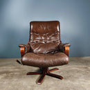 SOLD Mid Century Pair Of Göte Möbler Brown Leather Swivel Chair Lounge Armchairs Vintage Retro MCM