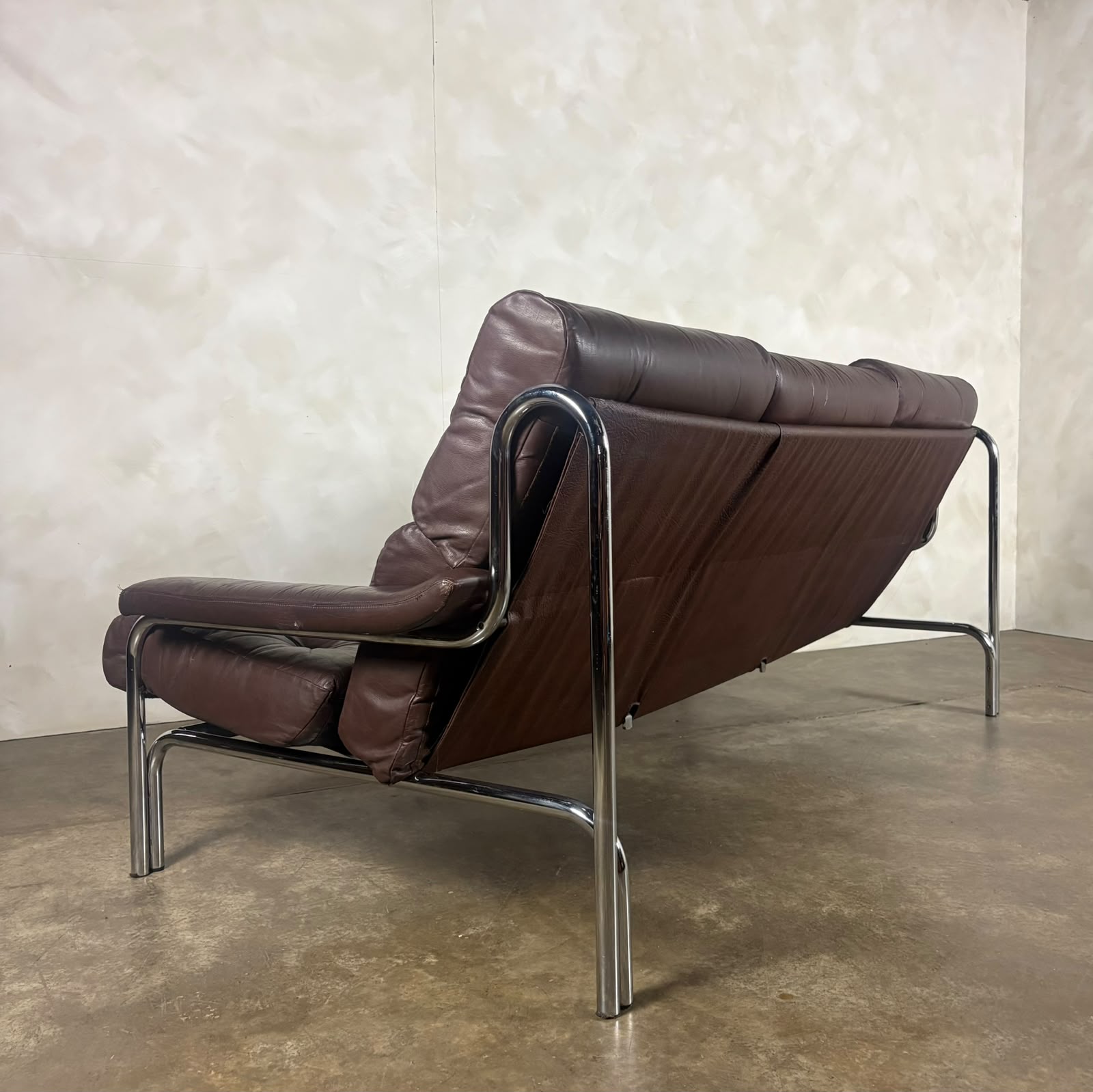 Mid Century Pieff Alpha Brown Leather Three Seater Sofa Vintage Retro MCM