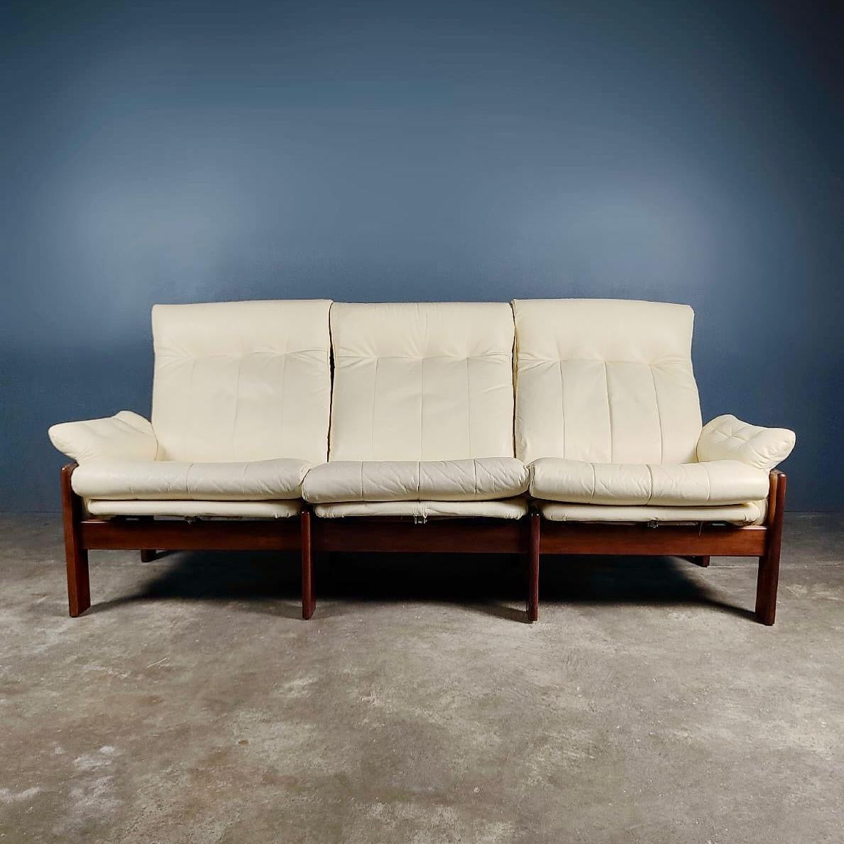 SOLD Three Seater Sofa Skippers Møbler Durup White Atlanta Leather Reclining By Sven Ellekar Mid Century Vintage Retro MCM