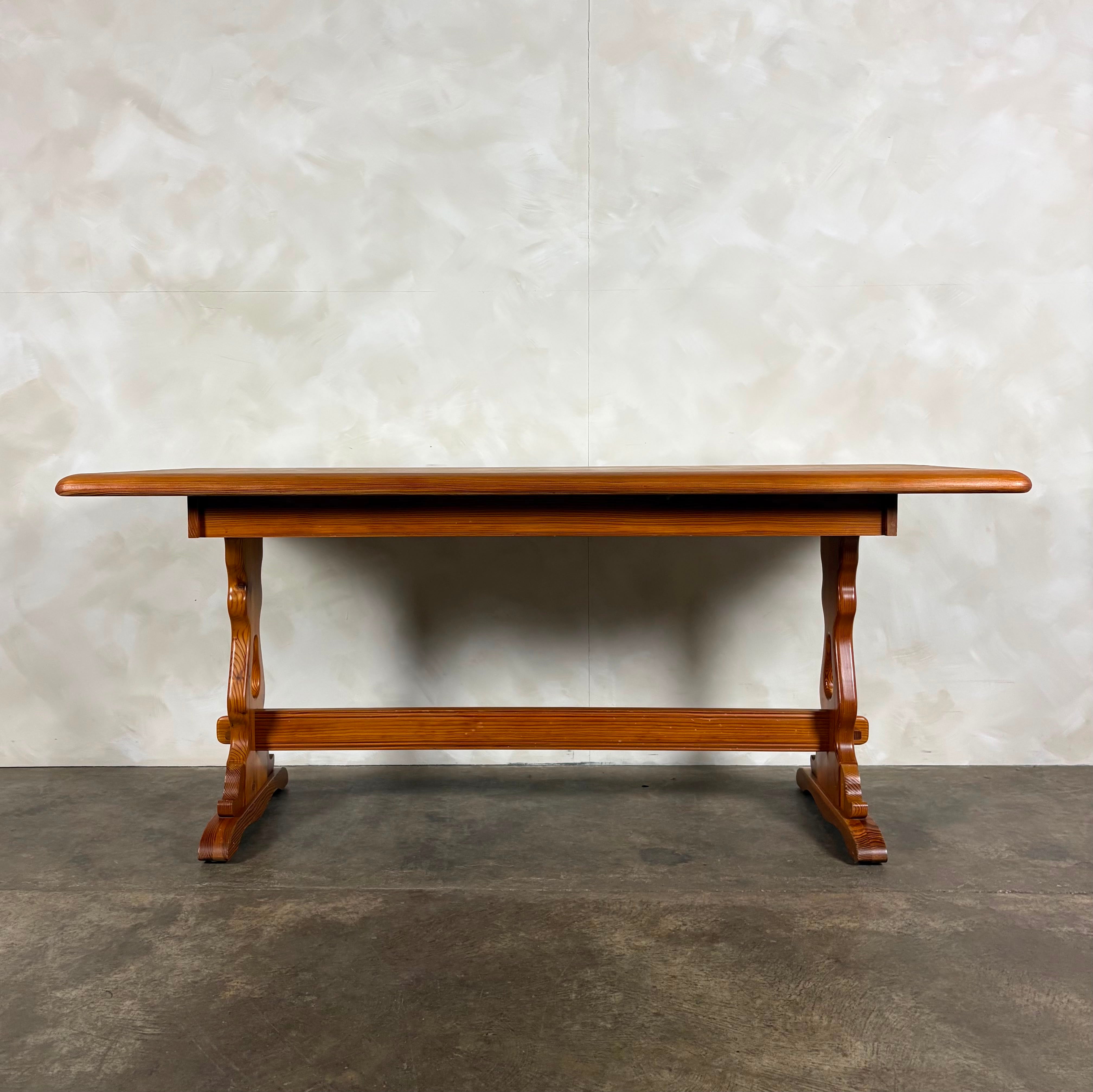 Pine Brutalist Dining Table Confectionery Kitchen Trestle Mid Century Vintage Retro MCM