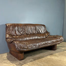 SOLD Brown Leather Brutalist Three Seater Sofa Percival Lafer Style Mid Century Vintage Retro MCM