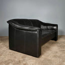Mid Century Danish Black Leather Georg Thams Two Seater Sofa Vintage Retro MCM