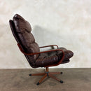 Scandinavian Swivel Brown Leather Lounge Chair Mid Century Vintage Retro MCM