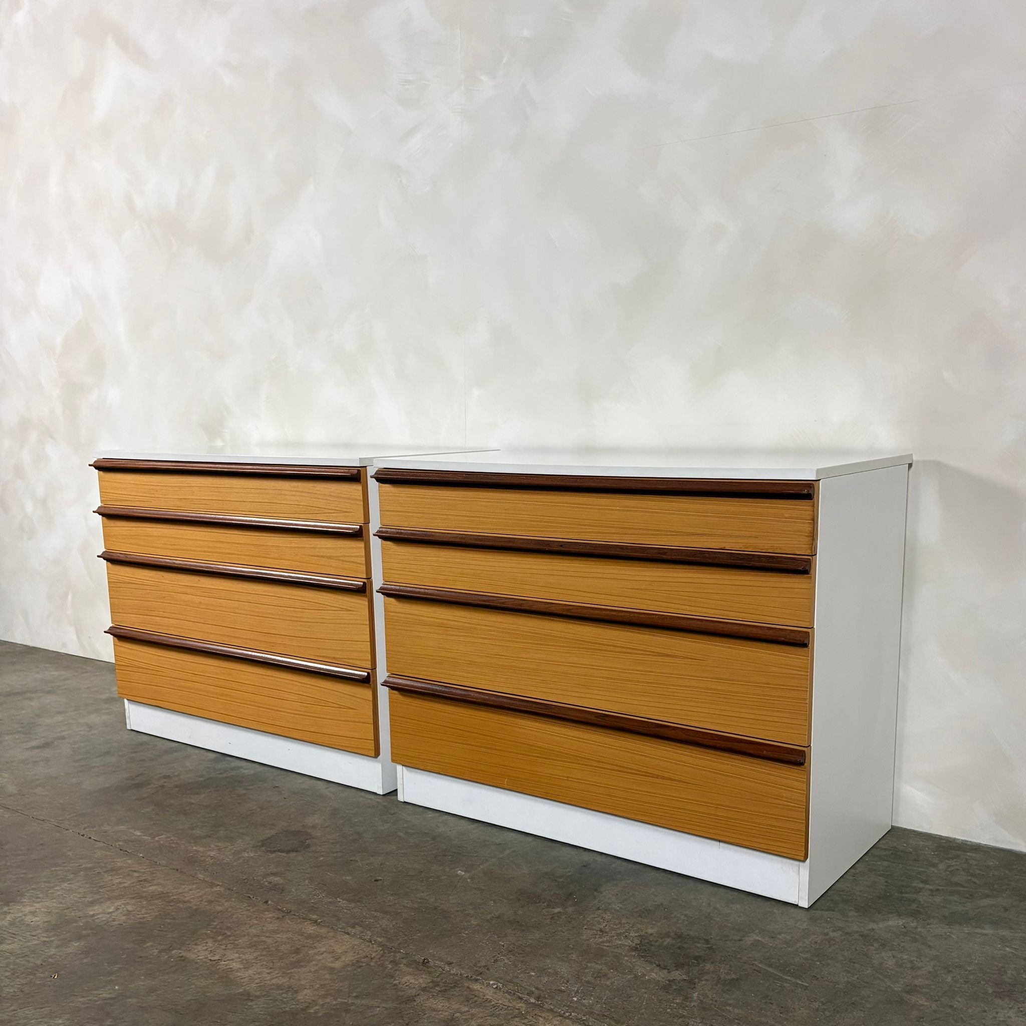 Pair Of Matching Chest Of Drawers White & Teak Mid Century Vintage Retro MCM