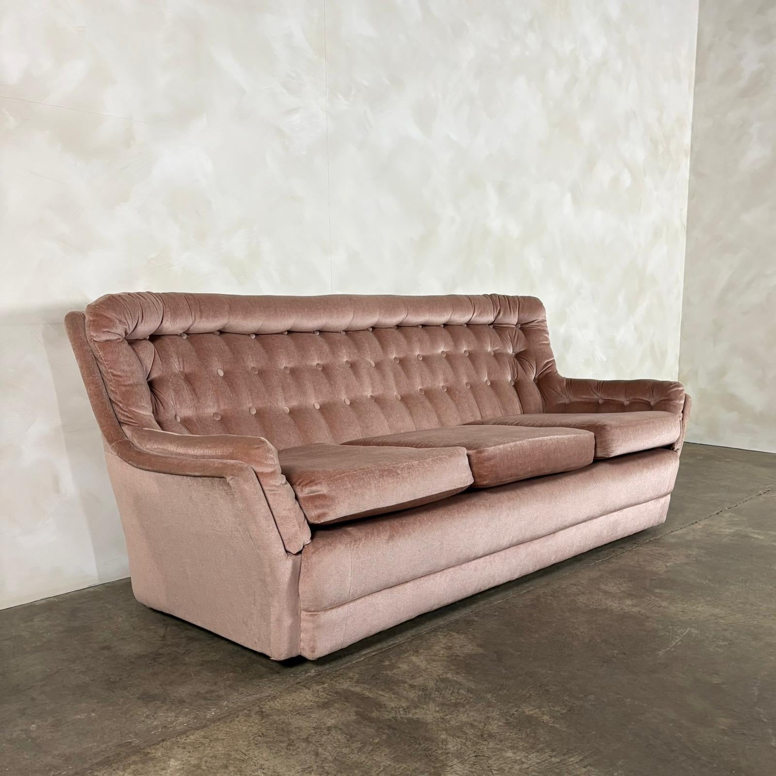 Mid Century Three Seater Sofa Blush Pink Vintage Retro MCM