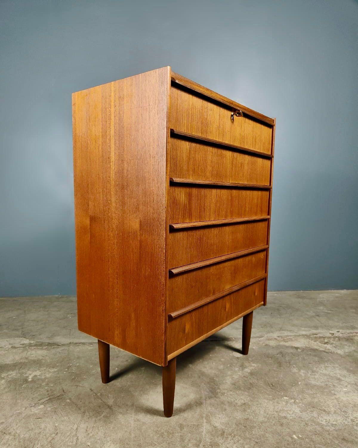 SOLD Mid Century Teak Tall Boy Chest Of Drawers By Hanjberg Møbelfabrik