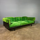 SOLD Mid Century Green Corduroy & Black Three Seater Sofa Vintage Retro MCM