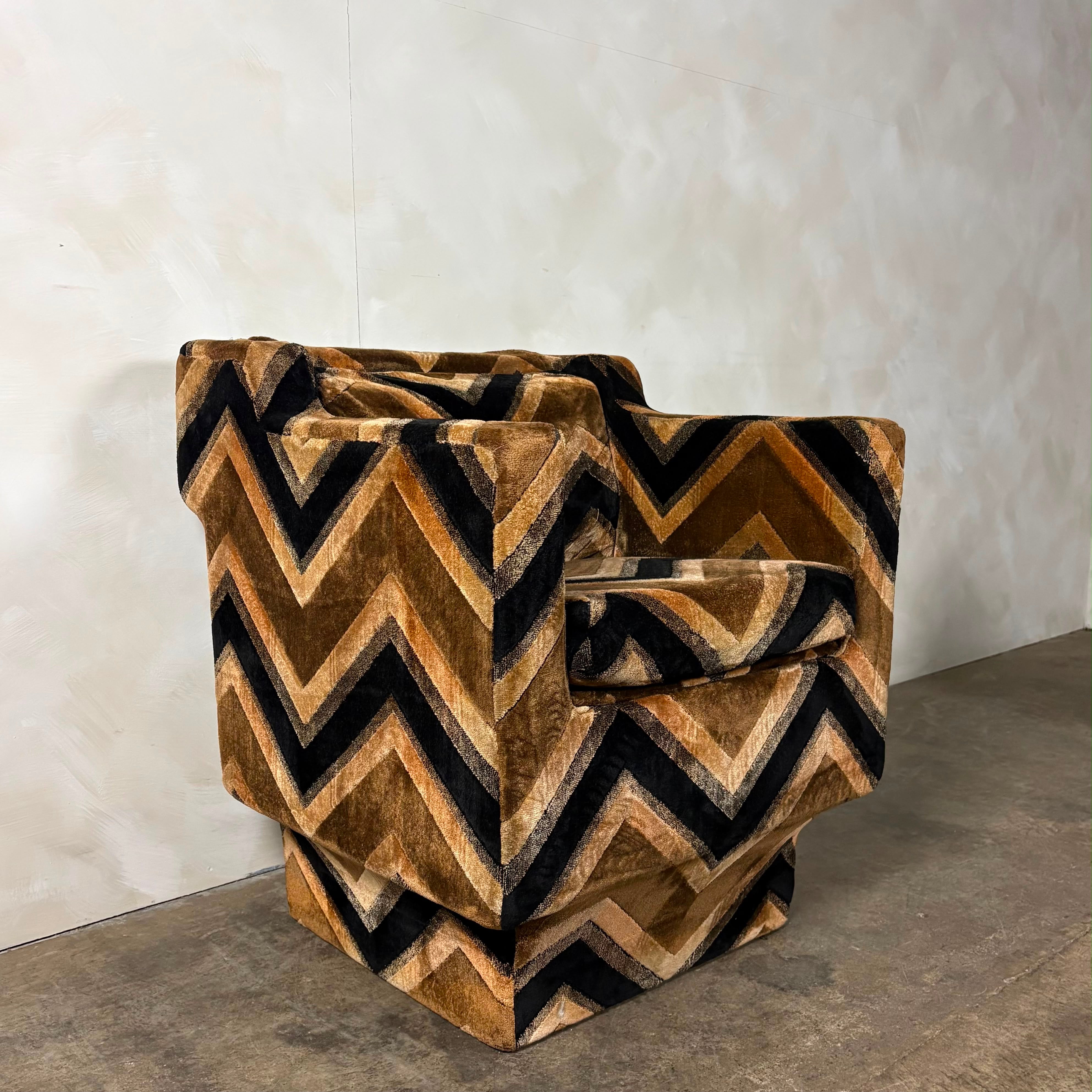 Milo Baughman Style Lounge Chair Jack Lenor Larsen Style Fabric Mid Century Vintage Retro MCM