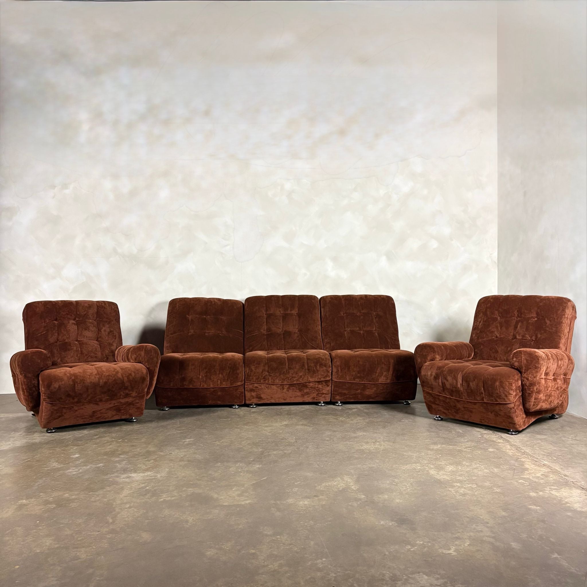 Brown Modular Frayling Sofa/Chairs Lounge Suite Mid Century Vintage Retro MCM