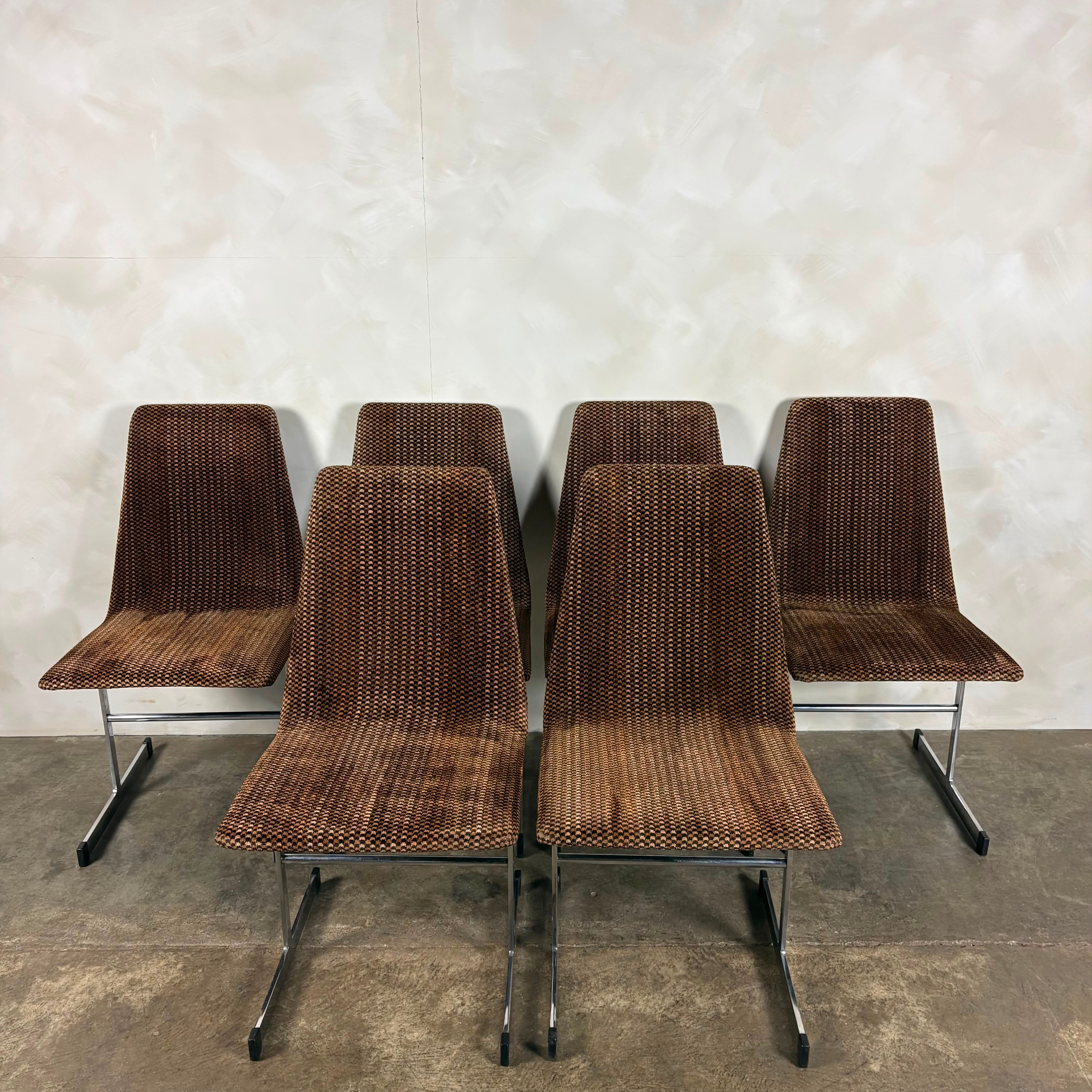 Six Mid Century Pieff Lisse Chrome Geometric Dining Chairs Vintage Retro MCM