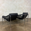Pair Of Pieff Beta Lounge Chairs In Black Leather Mid Century Vintage Retro MCM