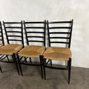 Set Of Four Italian Gio Ponti Style Ebonised Black Ladderback Dining Chairs Mid Century Vintage Retro MCM