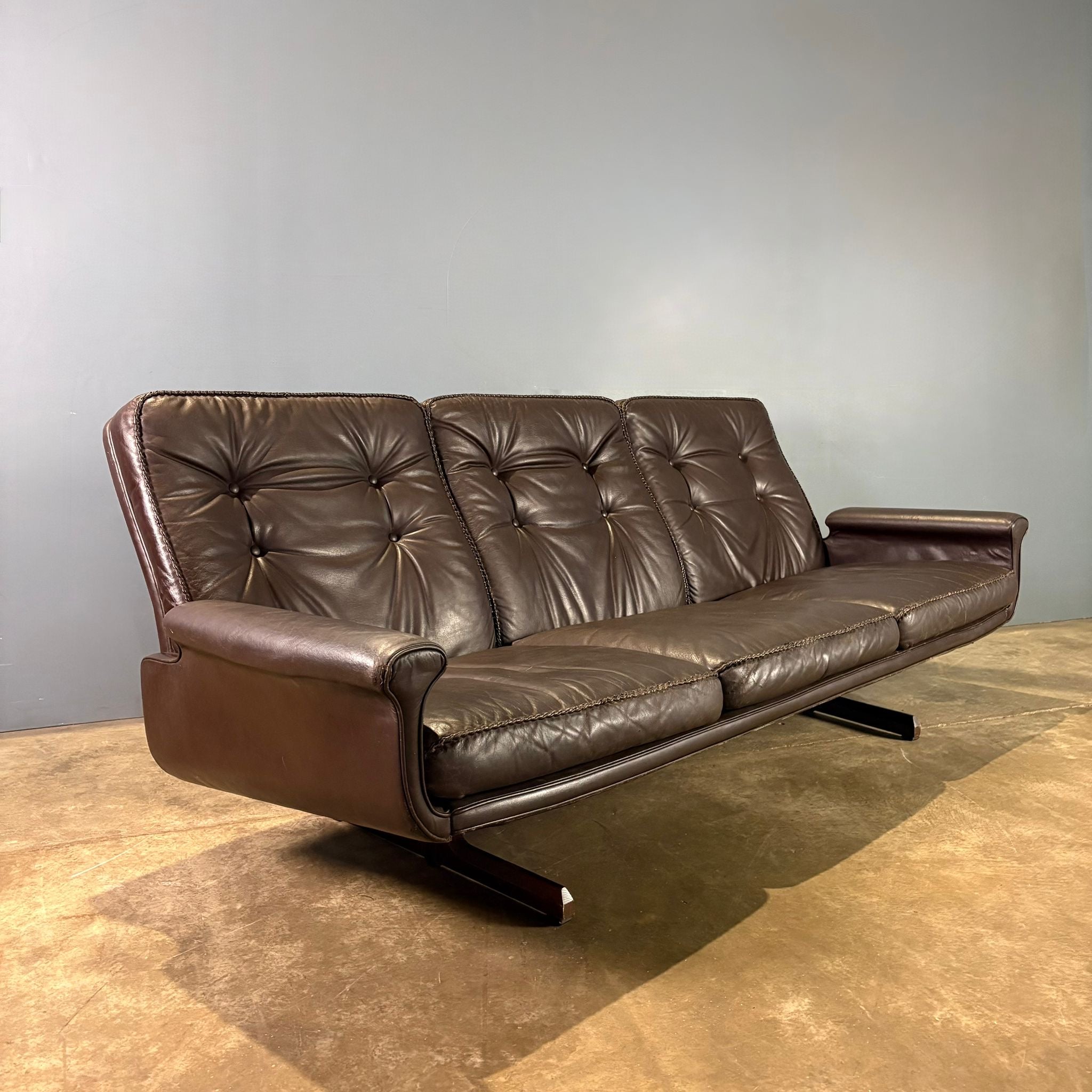 SOLD Sigurd Resell Vatne Møbler Model 126 Brown Leather Three Seater Sofa Mid Century Vintage Retro MCM