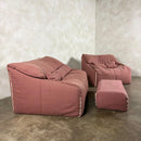 Pink Two Seater Sofa, Armchair & Footstool Annie Hiéronimus Ligne Roset 1980 Post Modern Cinna Mid Century Vintage Retro MCM