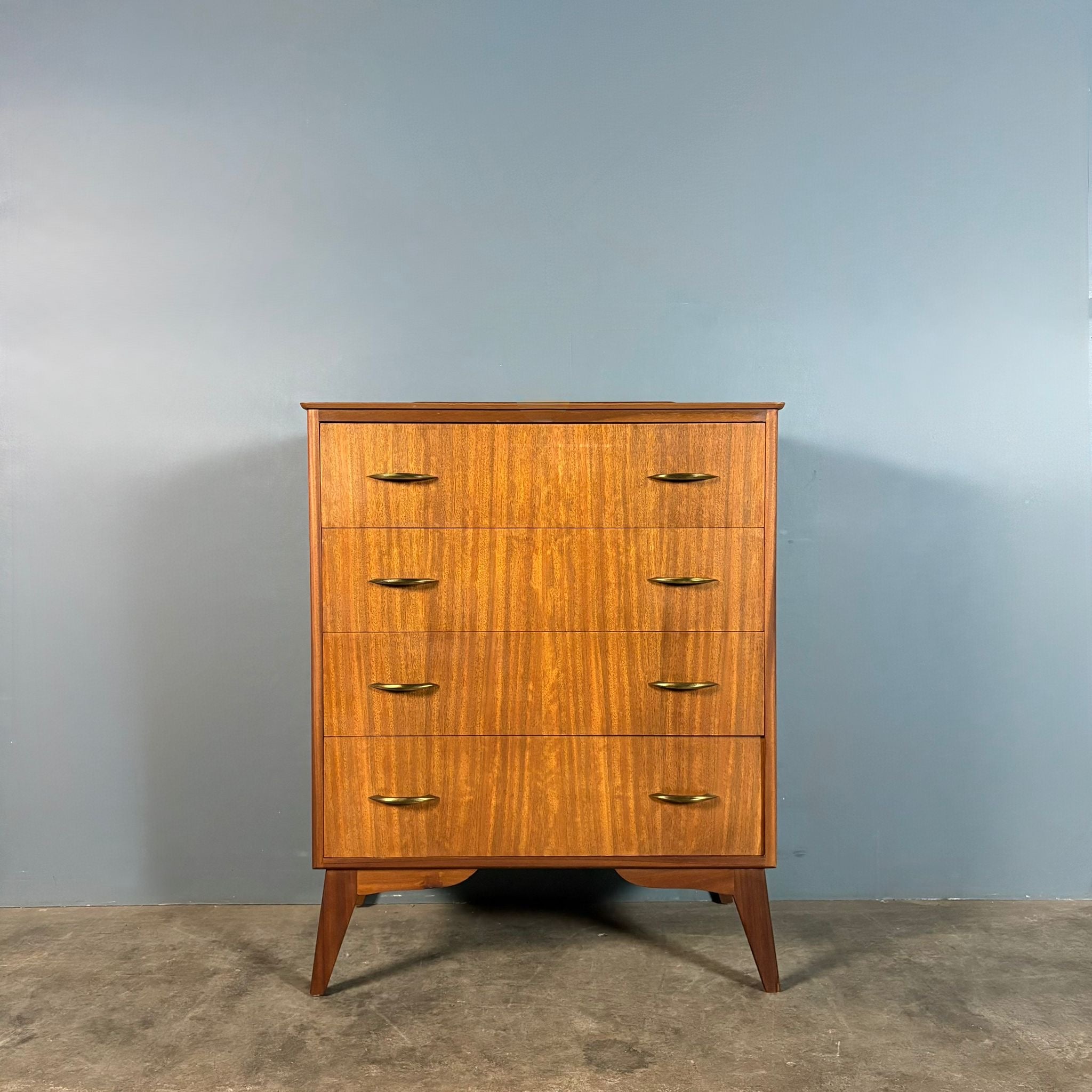 Mid Century Teak & Brass Chest Of Drawers Vintage Retro MCM