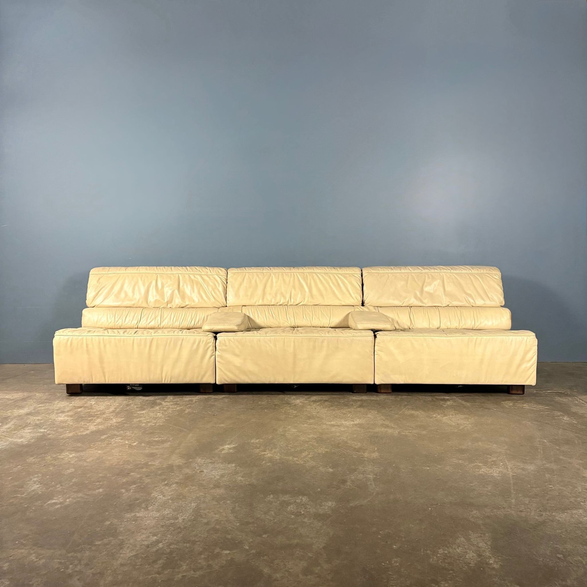 Tetrad Off White Ivory Leather Three Seater Modular Sofa/Chairs Mid Century Vintage Retro MCM