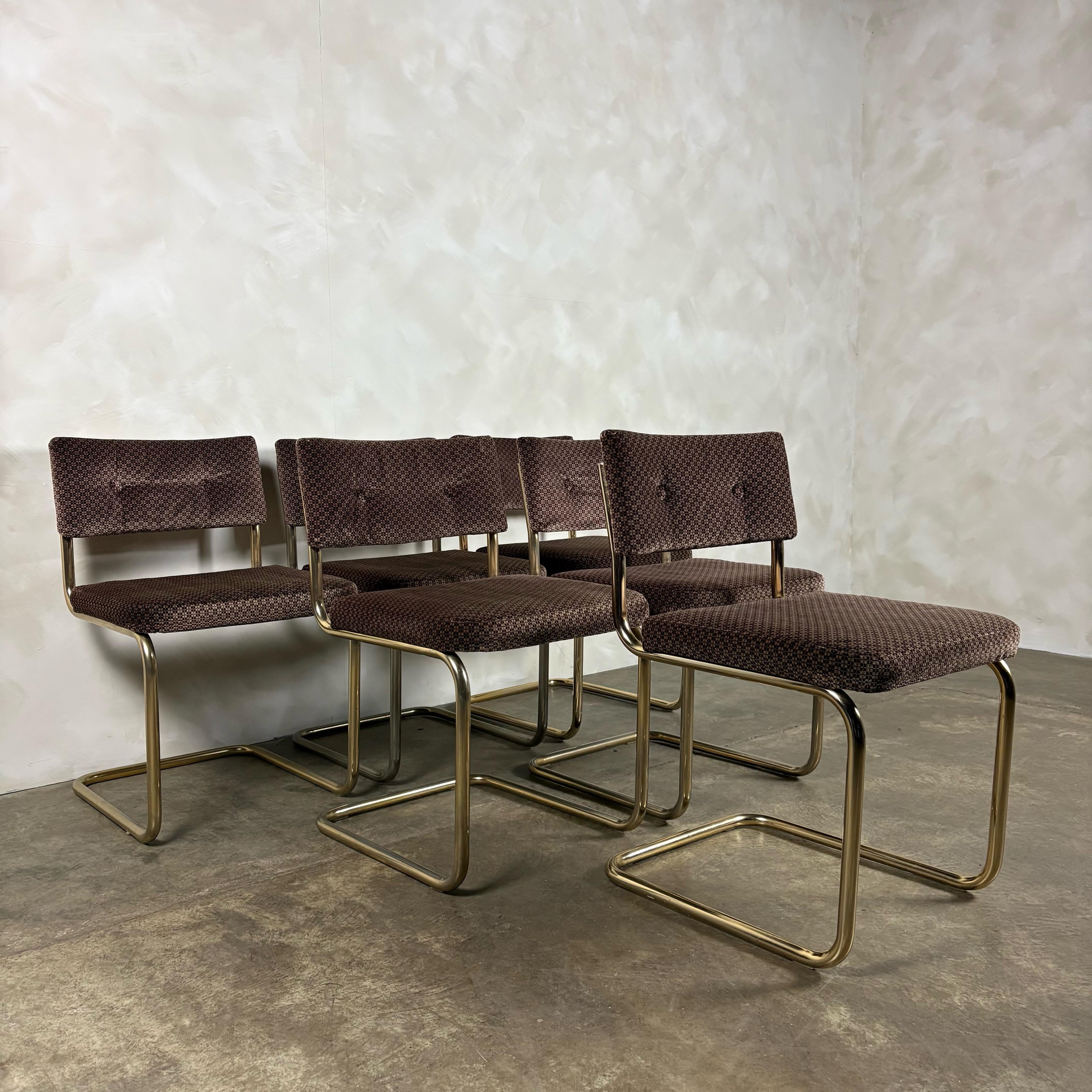 Six Marcel Breuer Cesca Brass Dining Chairs Mid Century Vintage Retro MCM