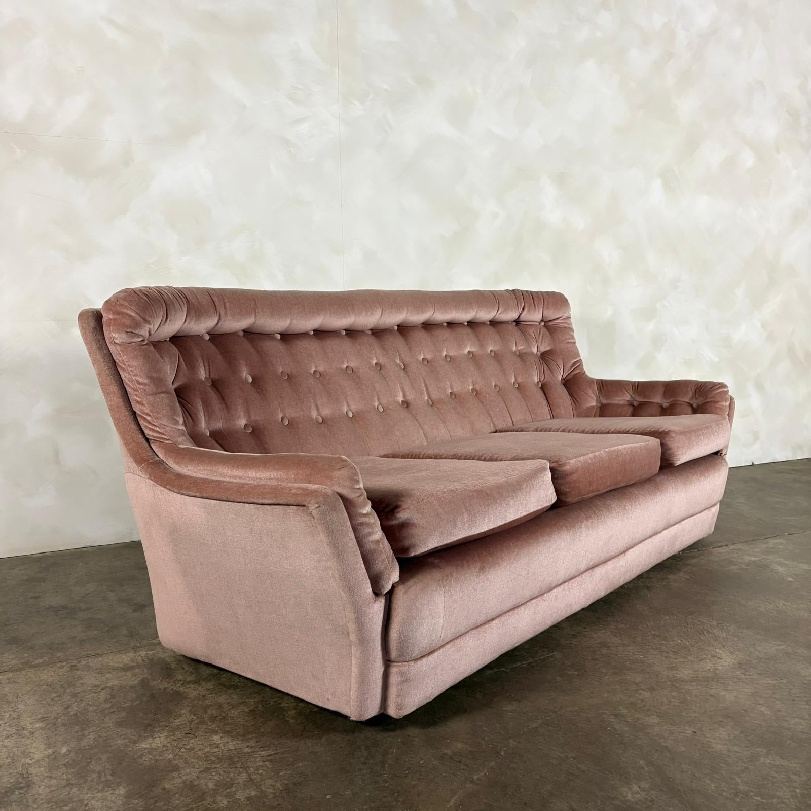Mid Century Three Seater Sofa Blush Pink Vintage Retro MCM