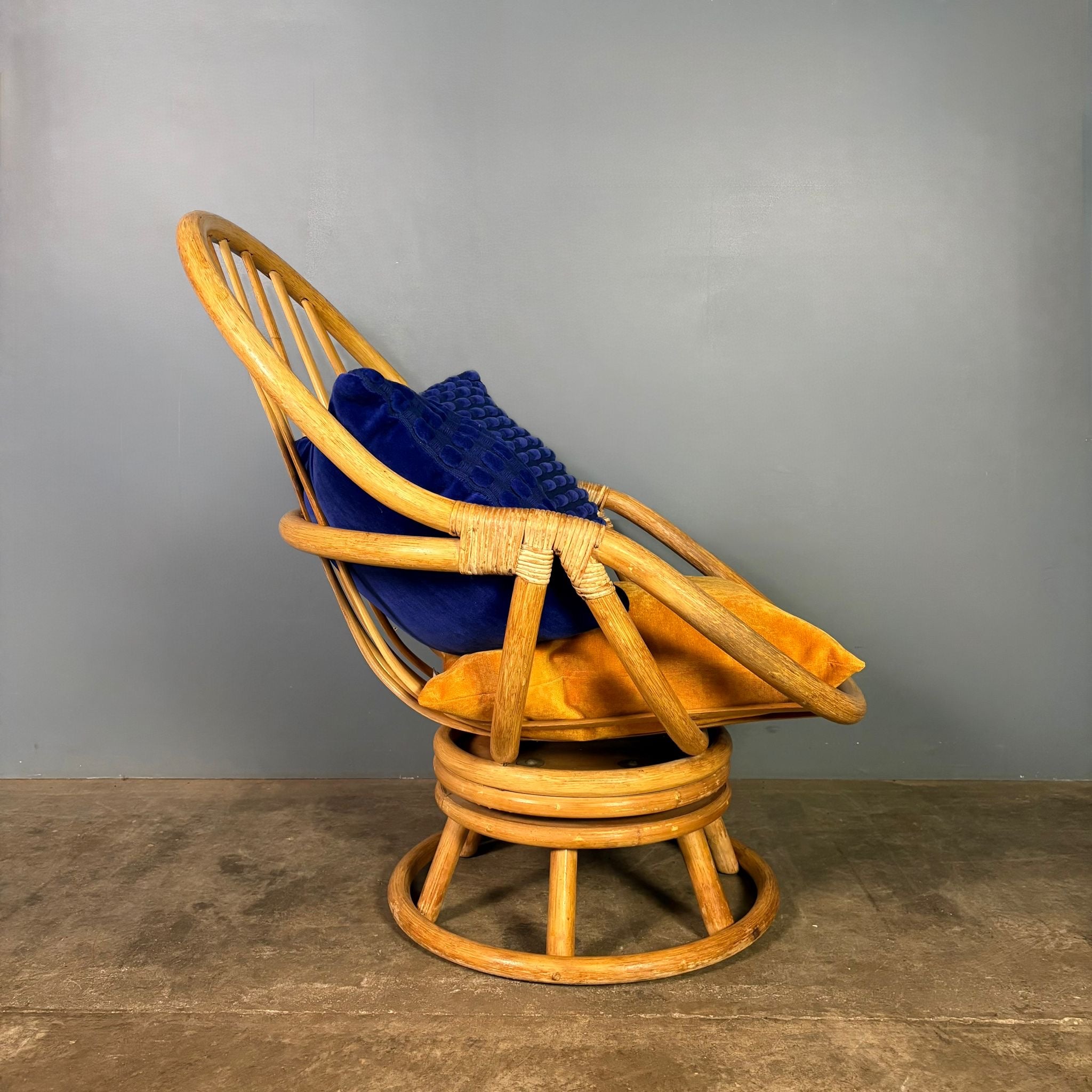 Swivel Lounge Chair Angraves Of Leicester Bamboo Cane Rattan Mid Century Vintage Retro MCM