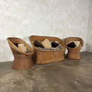 1970s Rattan Sofa & Pair Of Lounge Chairs Mid Century Vintage Retro MCM