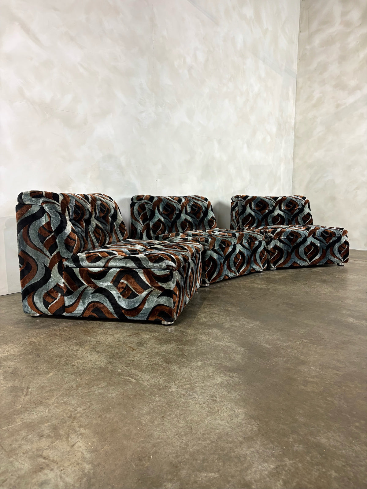 SOLD Englender Modular Blue Geometric Three Seater Sofa/Lounge Chairs 1970s Mid Century Vintage Retro MCM
