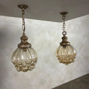 Pair Of Amber Bubble Glass Pendant Lights By Helena Tynell For Glashütte Limburg Mid Century Vintage Retro MCM