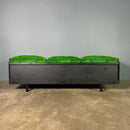 SOLD Mid Century Green Corduroy & Black Three Seater Sofa Vintage Retro MCM