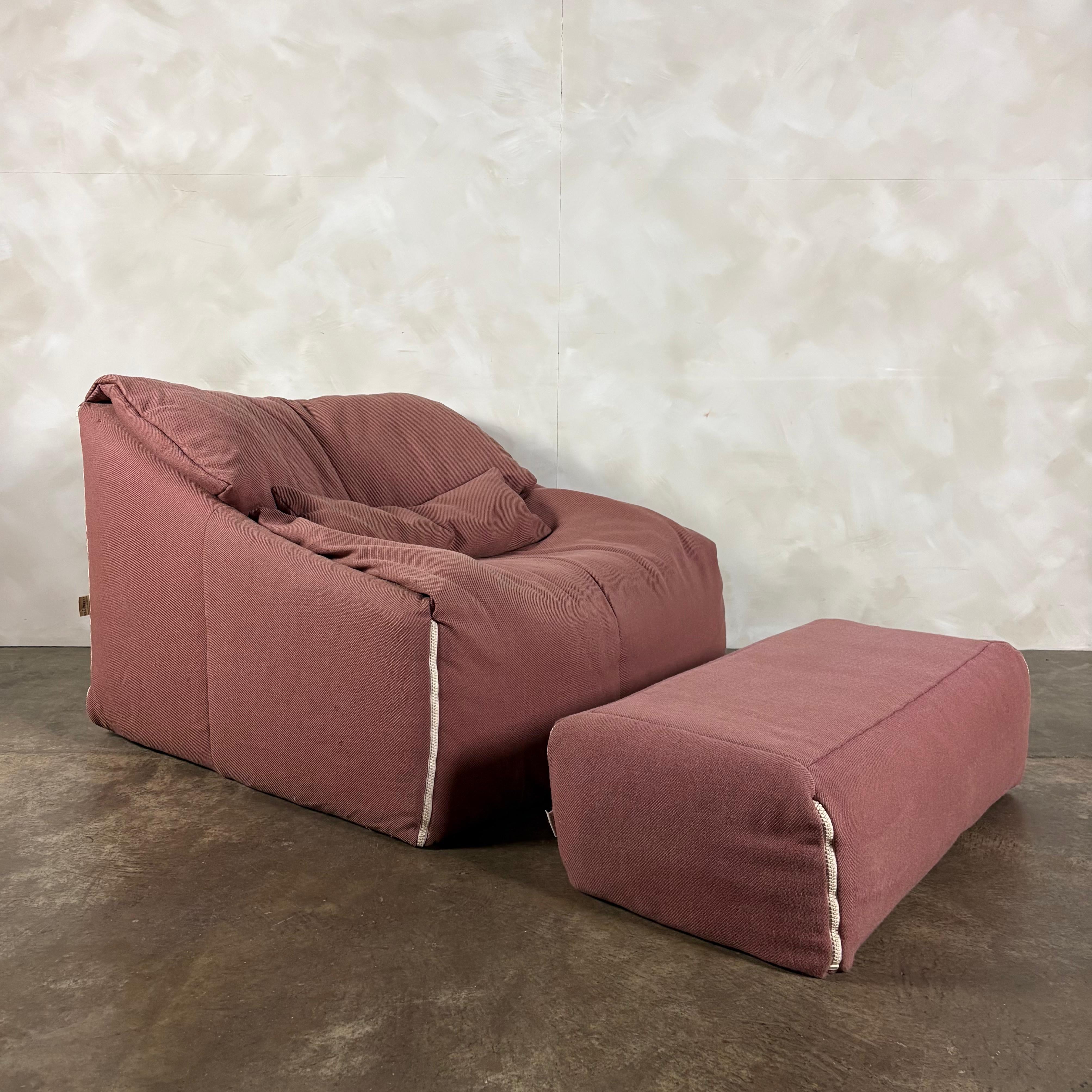 Pink Two Seater Sofa, Armchair & Footstool Annie Hiéronimus Ligne Roset 1980 Post Modern Cinna Mid Century Vintage Retro MCM