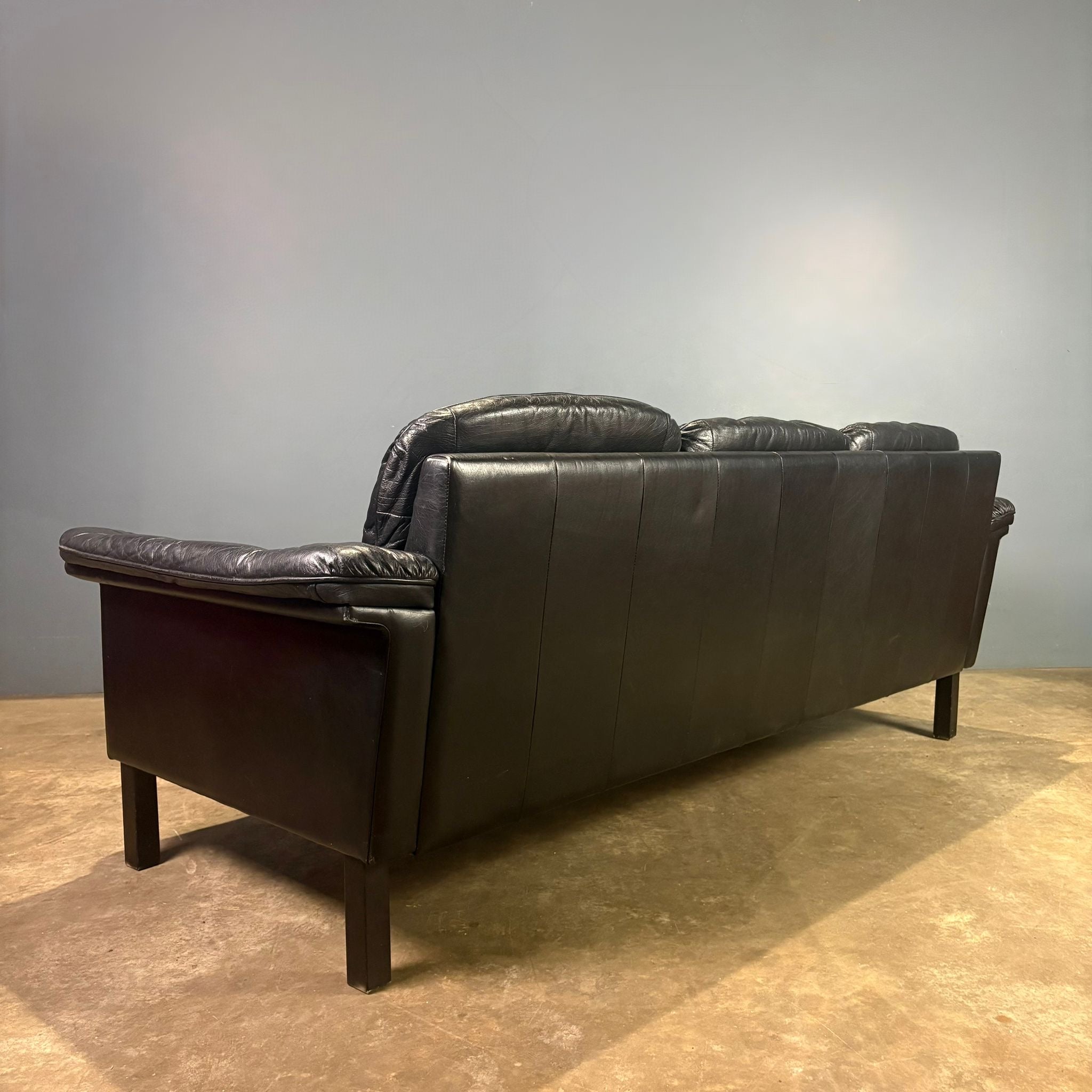 SOLD Black Leather Three Seater Sofa By Esko Pajamies For Asko Mid Century Vintage Retro MCM